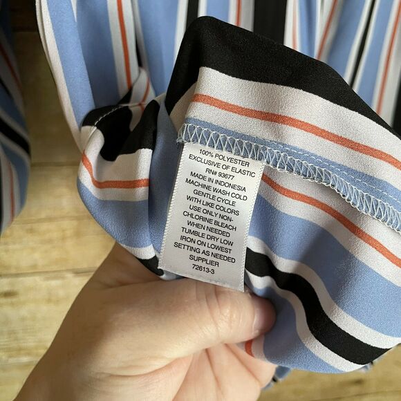 A.N.A. Blue & Black Striped Smocked Neck Blouse - Size Small - 3/4 Length Sleeve - Picture 5 of 5